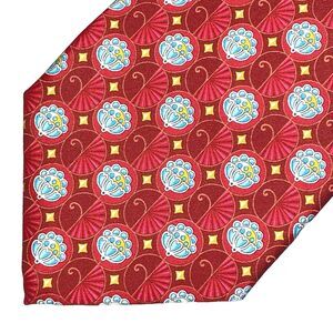 Vintage FABERGE Silk Tie Floral Fan Pattern Handmade USA NWT Mens Red Blue